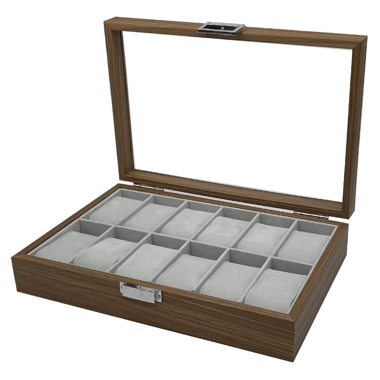 12 Slots Glass Top PVC Wooden Watch Box 6 slots Storage Case Wooden ...