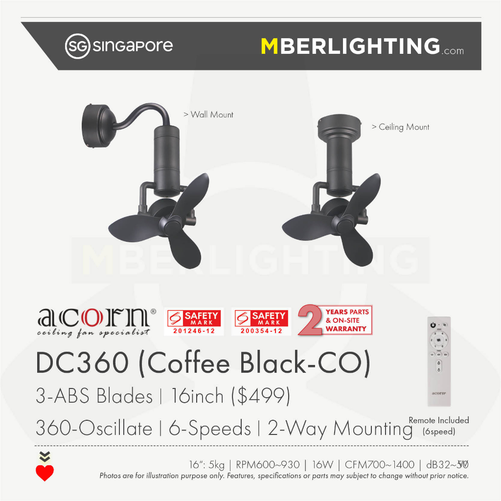[Free Delivery] ACORN DC360 Smart Corner Fan 16