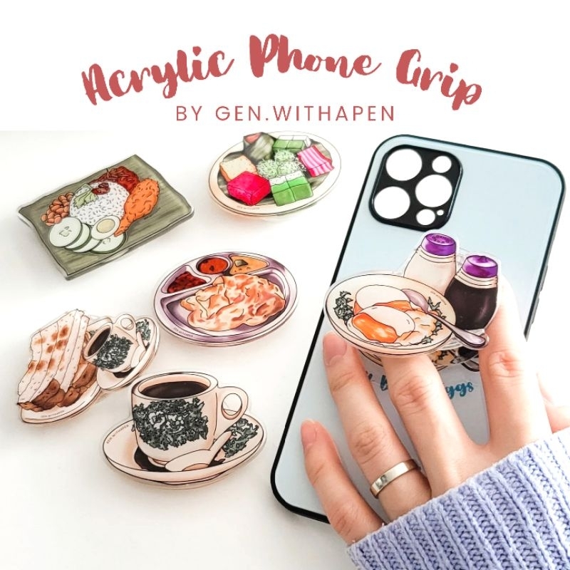 Acrylic Phone Grip Socket - Singapore Food - High Quality - Rounded Edges