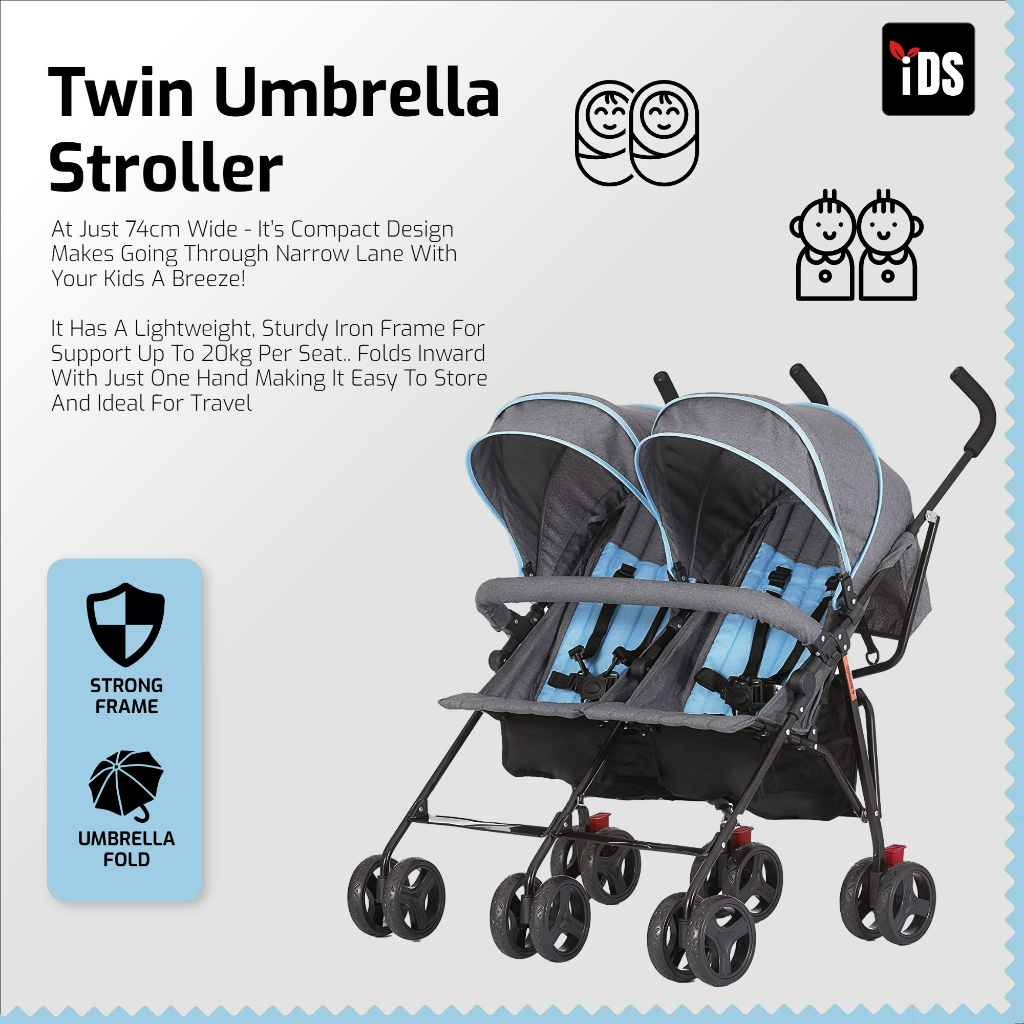 iDS] Twin Umbrella Stroller Twin Stroller Baby Dual Pram Side by