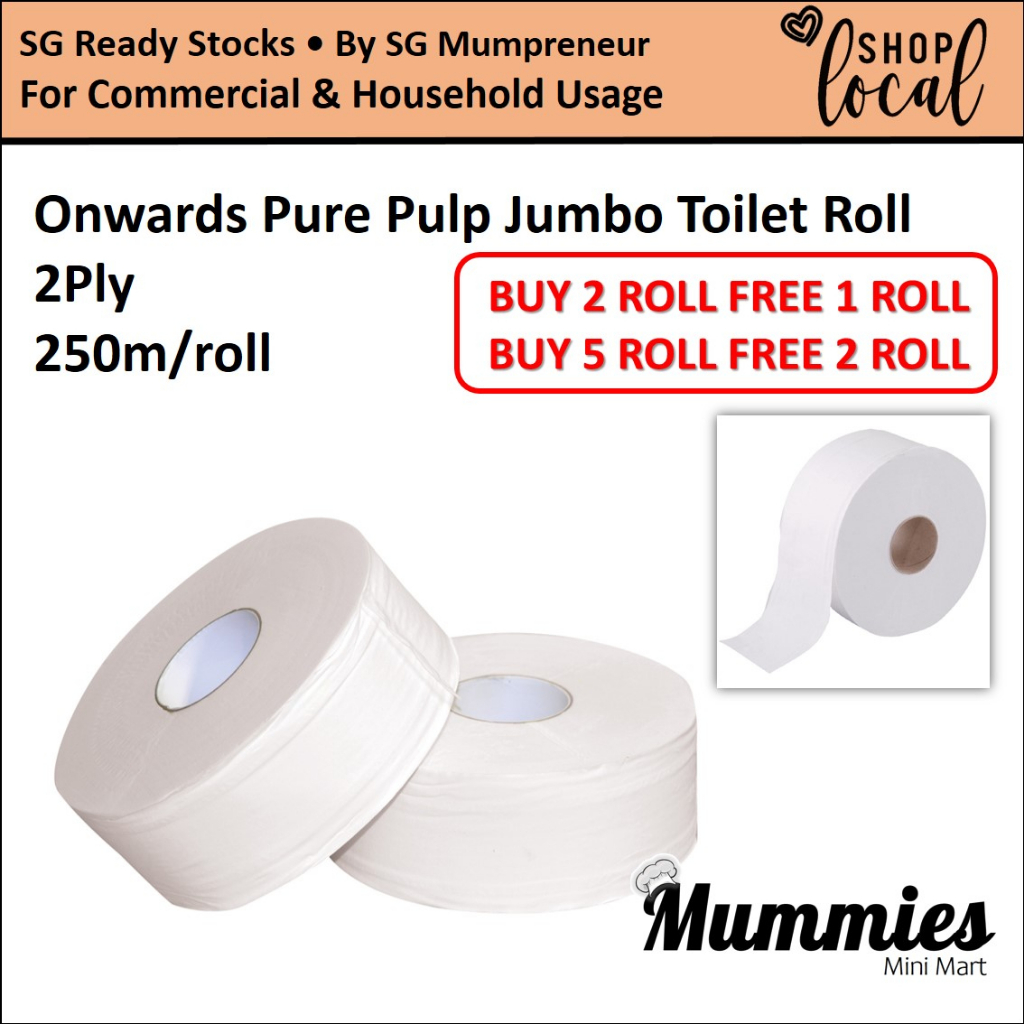 [SG STOCKS] Onwards Jumbo Toilet Roll Pure Pulp 2ply 250meters Big