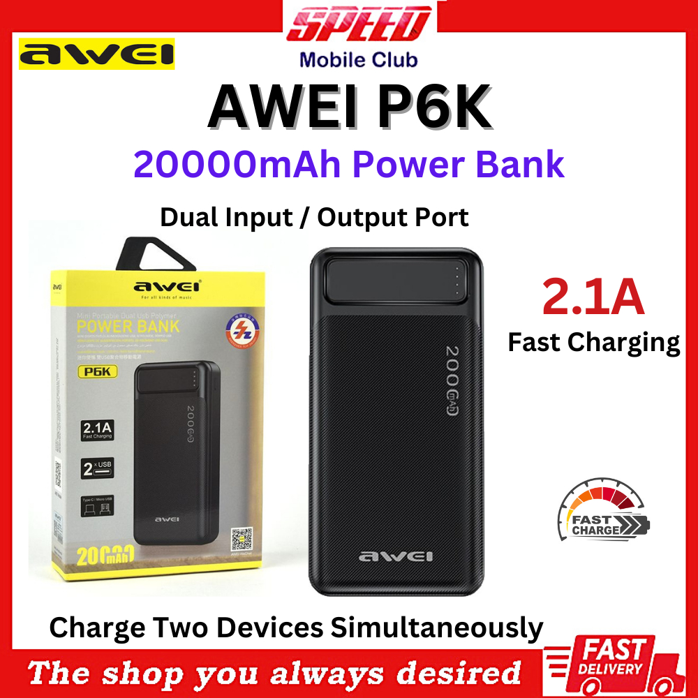 Awei P6K 20000mAh Fast Charging Dual USB Port Powerbank Micro USB and