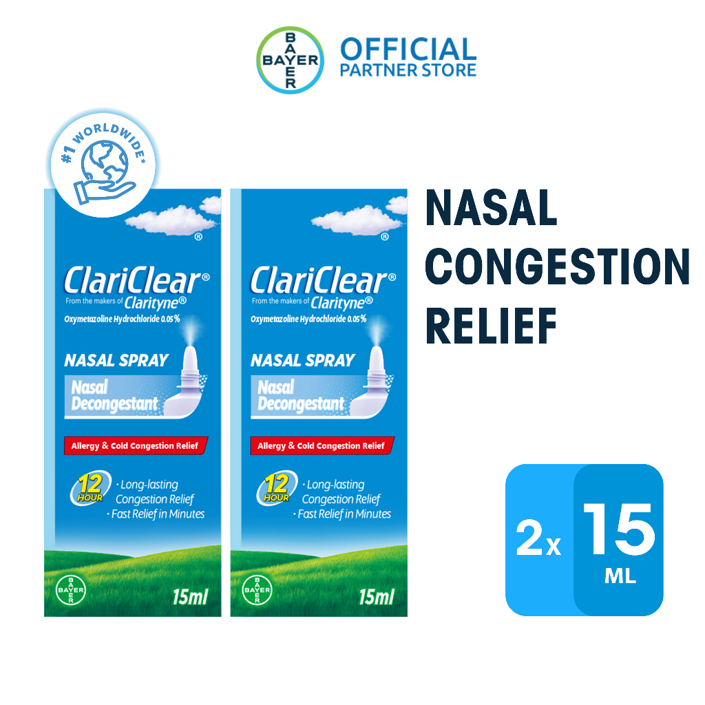 [Bundle of 2] ClariClear Fast Acting 12 hours Nasal Decongestant Spray ...