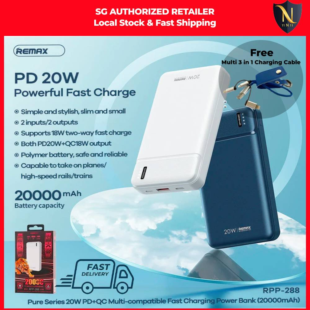 REMAX 20,000 POWER BANK FAST CHARGING | RPP-288 20000mAh 20W QC+PD(FREE ...