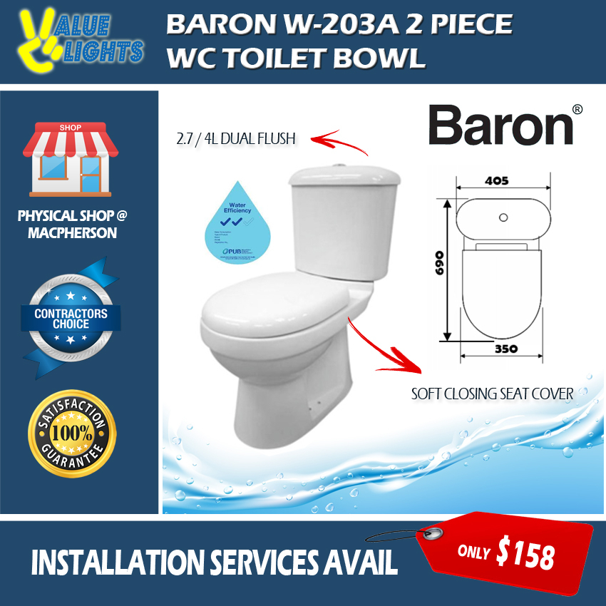 Baron W203A Two Piece WC Toilet Bowl Soft Closing Shopee Singapore