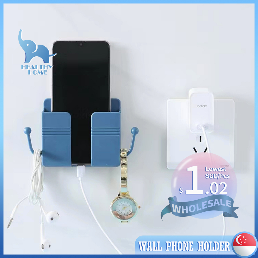 ?Wholesale?Wall Mounted Phone Holder Storge Box Bedside Bedroom Phone Charging Stand Perforation-Free Shelf Lazy Type