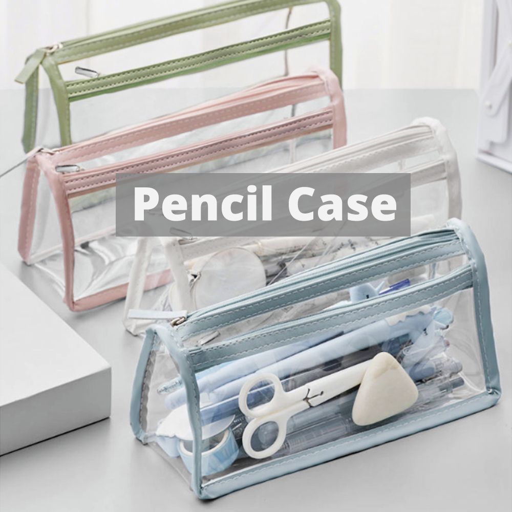 {SG} Transparent Pencil Case Large Capacity Pencil Box Double Layer