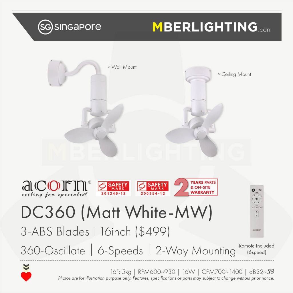 [Free Delivery] ACORN DC360 Smart Corner Fan 16