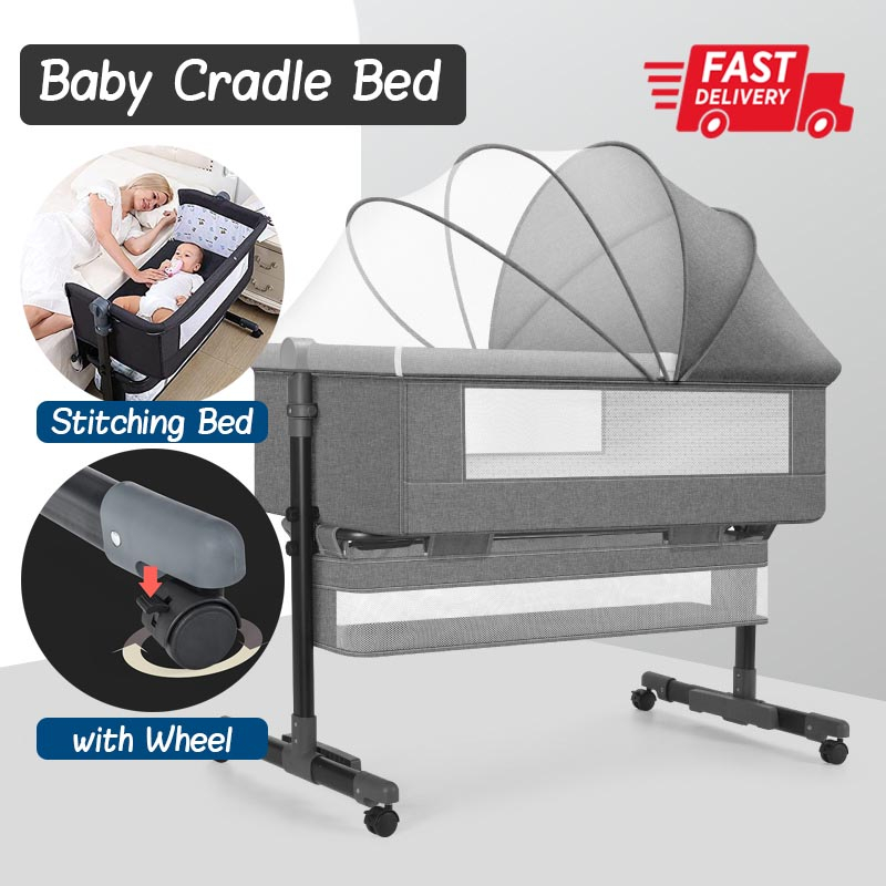 [Ready Stock] Baby Cradle Crib Bed Height Adjustable Bed Safe Co