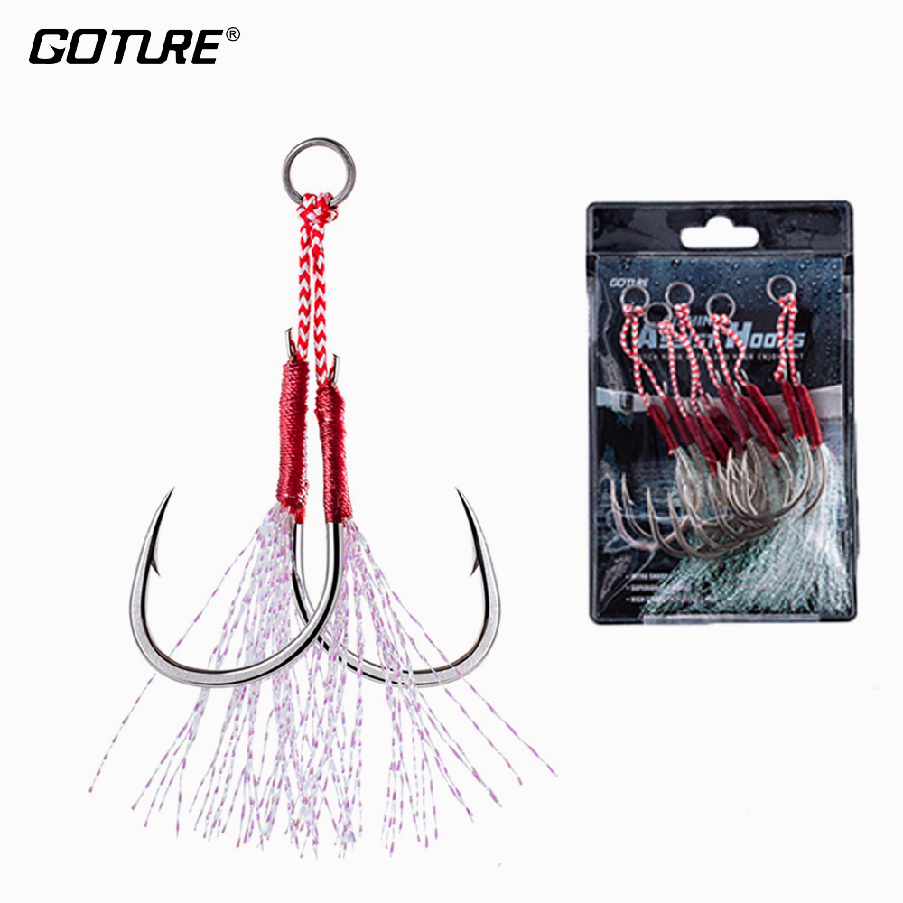 Goture 5pcs Corbon Steel Double Hooks Strong Fishing Hooks Spoon