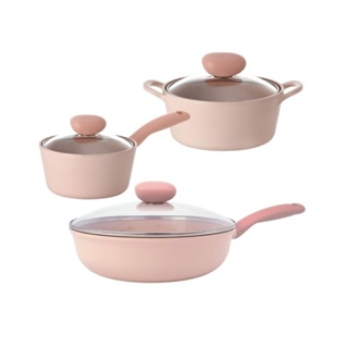 Neoflam Fika Midas Plus Collection Pink 7pc Cookware Set | Stovetop, Induction Compatible