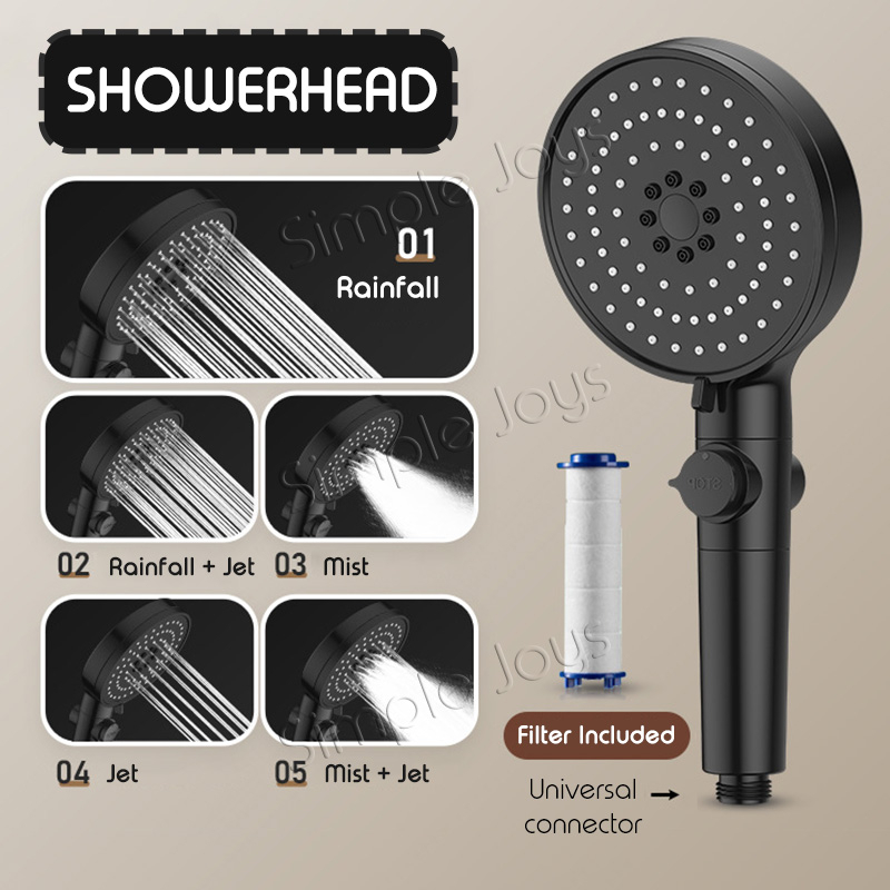 5-Mode Showerhead With Filter Stop Button Adjustable Water Pressure ...