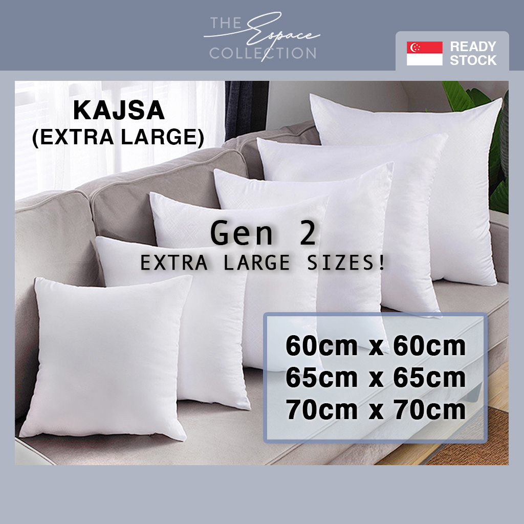 SG Premium White Extra Fluffy Cushion Pillow Big Sizes 60cm 65cm 70cm 1000g 1500g Sofa Cushion Insert Large Pi Shopee Singapore