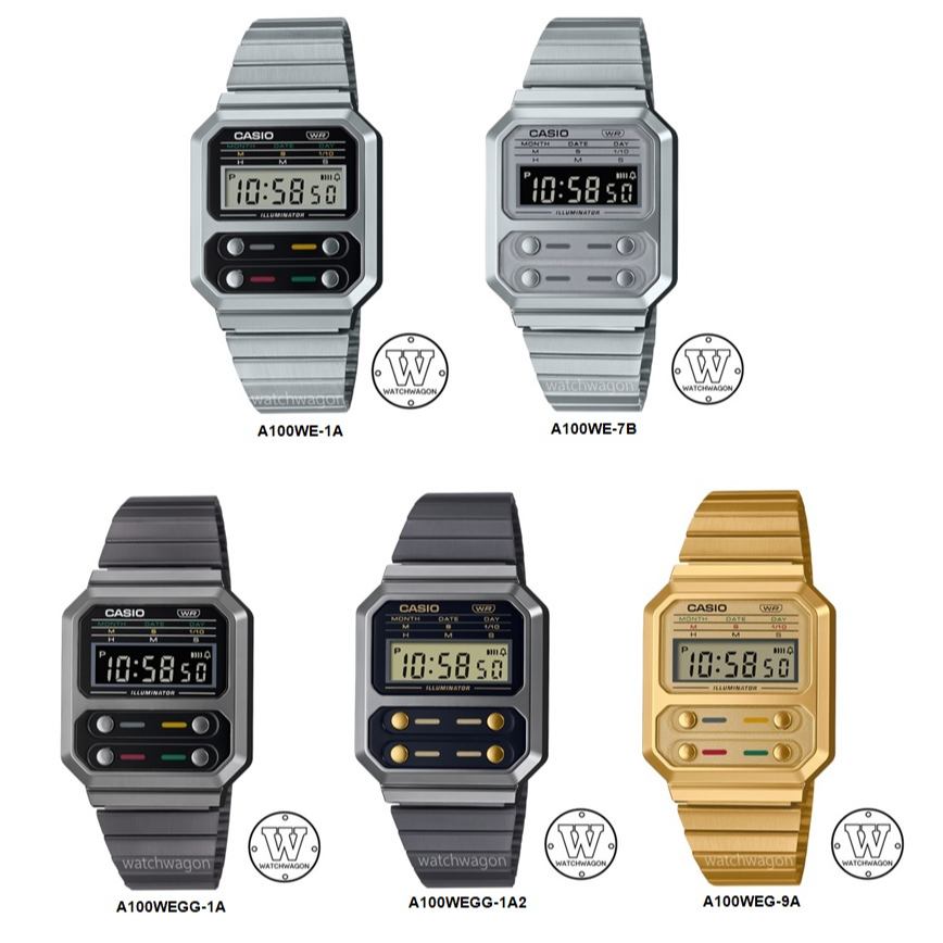 Casio A100 Series Unisex Retro Vintage Collection Digital Watch Steel Bracelet Homage to F 100 a100 a100we a100we