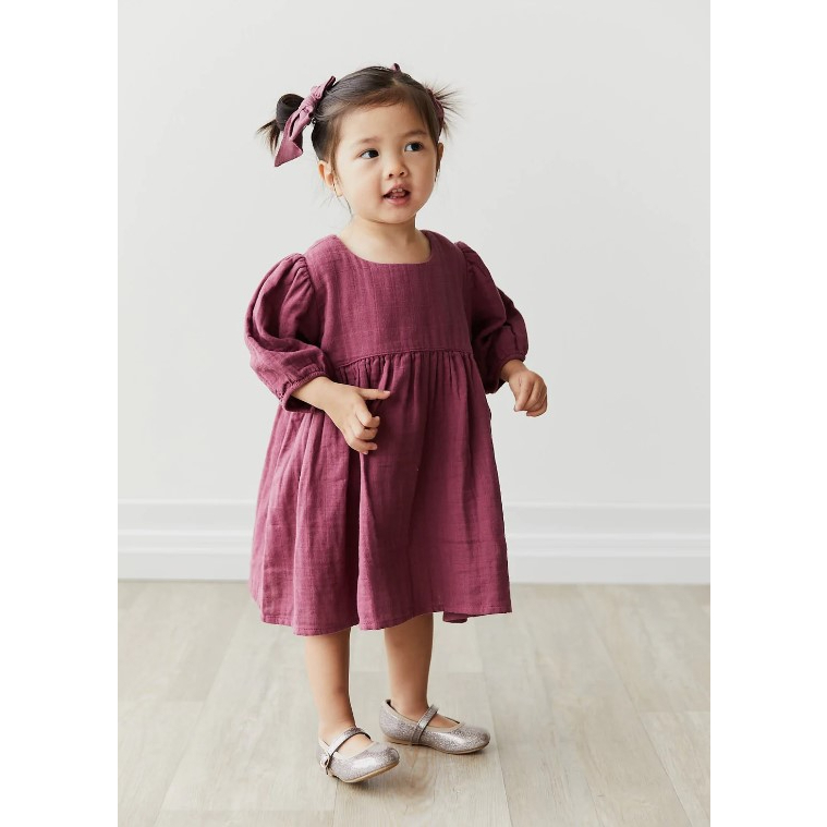 Littlebubssteps} Jamie Kay -Organic Cotton Muslin Rosie Dress - Rosie (  Toddler, Girl, Comfy Dress) Mulberry