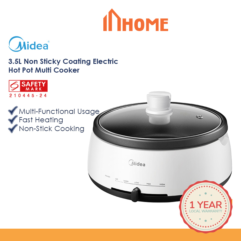 Midea MEC1040W Non Sticky Coating Electric Hot Pot Multi Cooker, 3.5L