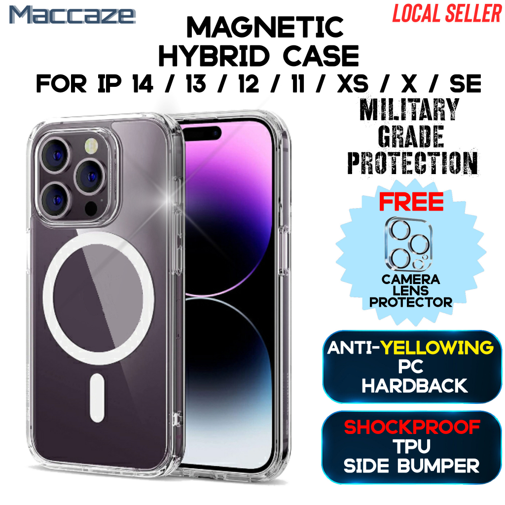 Maccaze Magnetic Case for iPhone 14 Pro Max/13/12/11/XR/XS/X/SE Transparent Clear Case