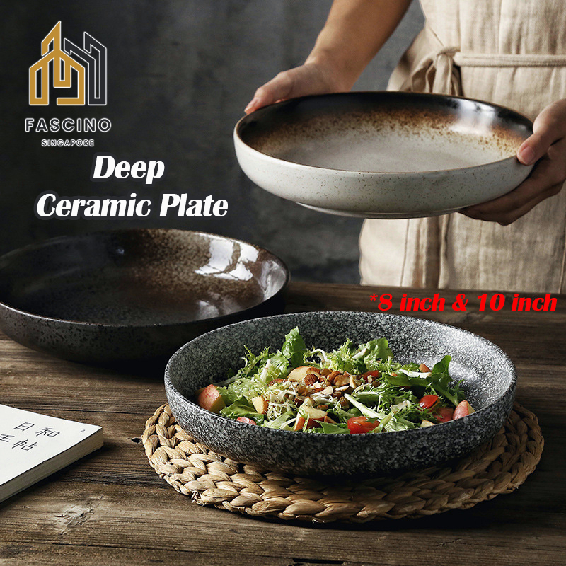 【SG】Japanese Ceramic Deep Plate Salad Bowls 8 In 10 In Large Dinner