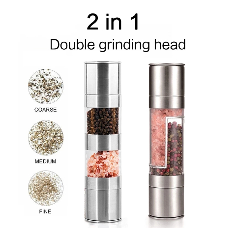 Manual Stainless Steel 2 in 1 Salt and Pepper Mill Spice Grinder Hand Adjustable Ceramic Grinding Mechanism