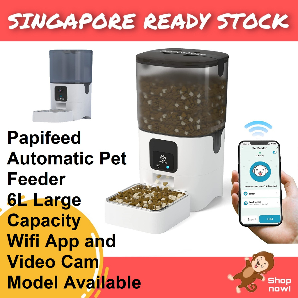 PAPIFEED Automatic Pet Feeder WiFi 1080p HD Video Camera APP Control Food Dispenser Cat Dog Feeder 6L Large Capacity Shopee Singapore