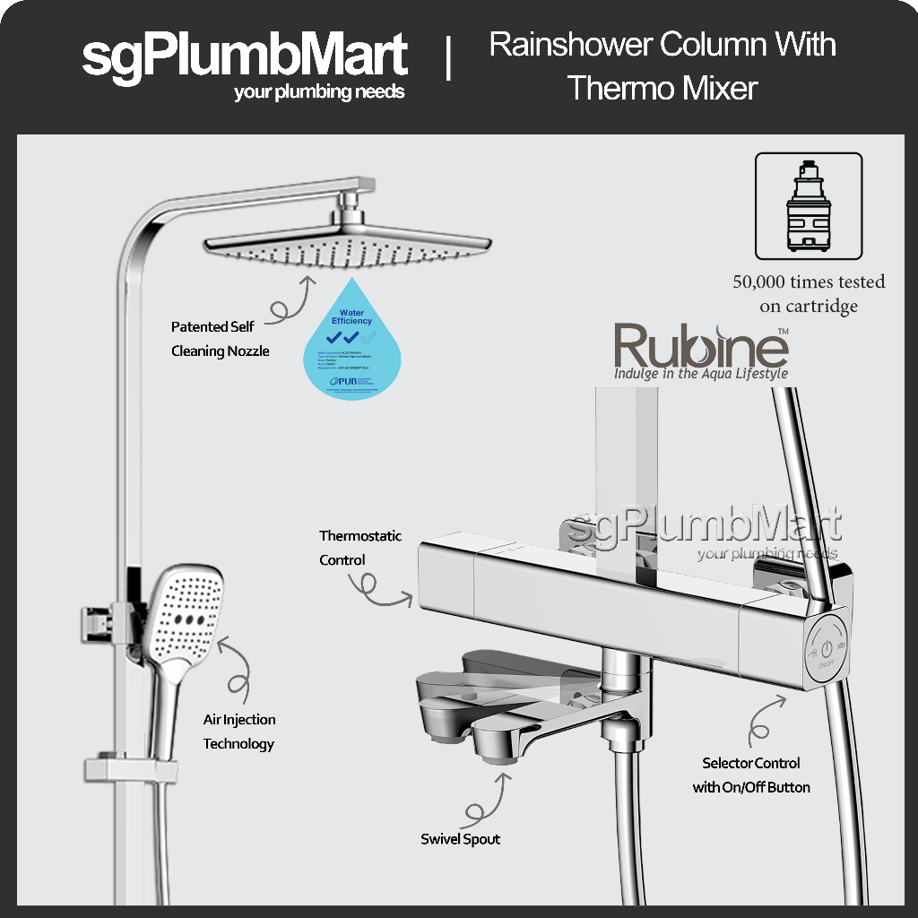 Rubine x sgPlumbMart RSCTHERMOS41CH Brass Chrome Rain Shower Set With