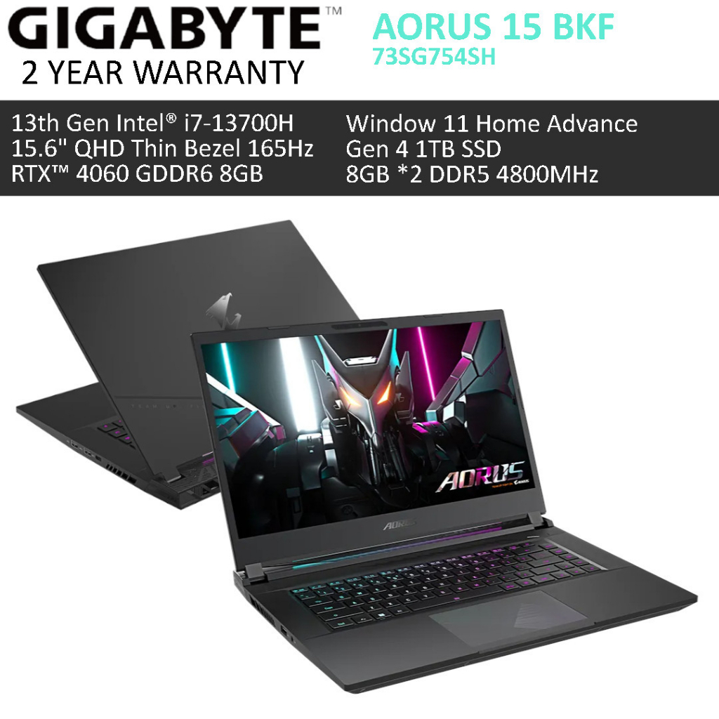 Gigabyte Aorus 15 Bkf 13 Gen I7 8gbx2 Ddr5 4800 Rtx 4060 8gb Gen 4 1tb 