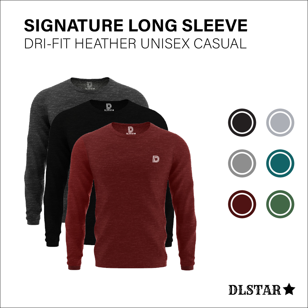 DLSTAR Signature Long Sleeve Tee Dri-fit Heather Unisex Casual | Homewear | Comfy Tee | Activewear | Sports