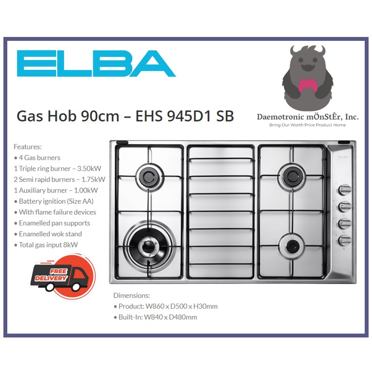 ELBA Built-in Gas Hob 90cm - EHS 945D1 SB | FREE Installation | Shopee ...