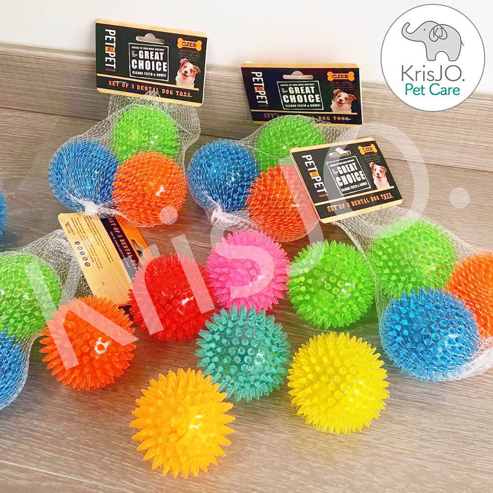 KrisJO. SG READY STOCK Non Toxic BPA Free 3pcs Spikey Dog Balls Squeaky Toys Cleans Teeth for Healthier Gums Shopee Singapore