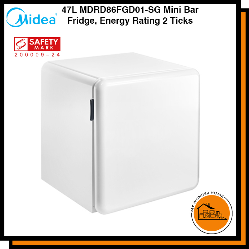 Midea 47L MDRD86FGD01SG White Mini Bar Fridge, Energy Rating 2 Ticks