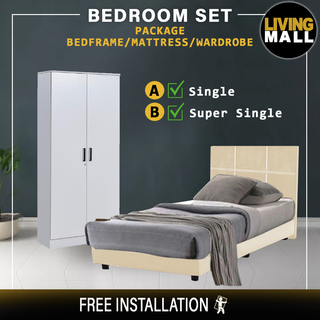 Livingmall Toluca Bedroom Set Includes Wardrobe/Bed Frame/Mattress In ...
