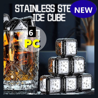 6 Piece Whiskey Ice Cubes Set with Silicone Head Tongs and Ice Cube Trays  Stainless Steel Ice Cubes Reusable