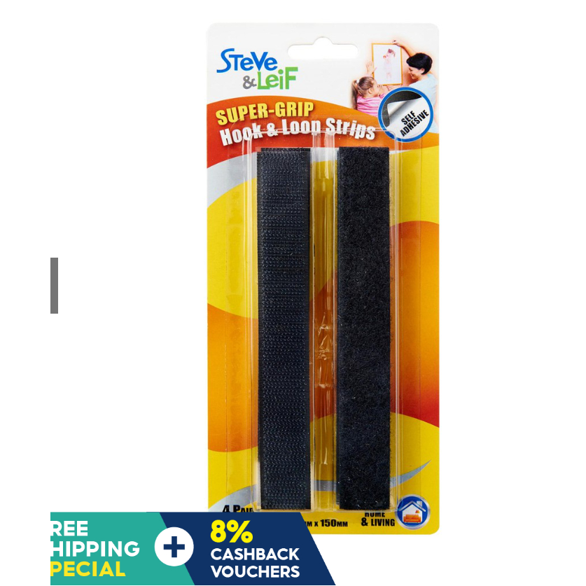 Steve & Leif Super Grip Hook And Loop Velcro Strips (Black/White)(4