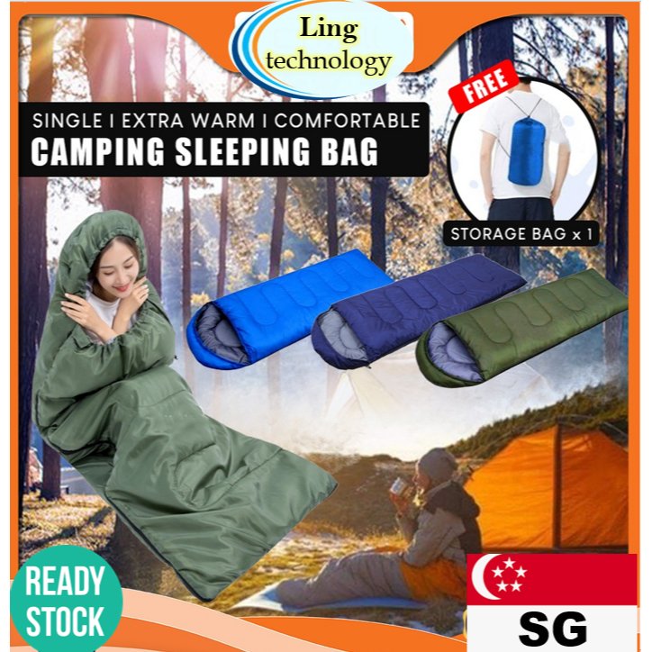 SG Sleeping Bag portable Outdoor Camping Envelope Hooded Camping Bed