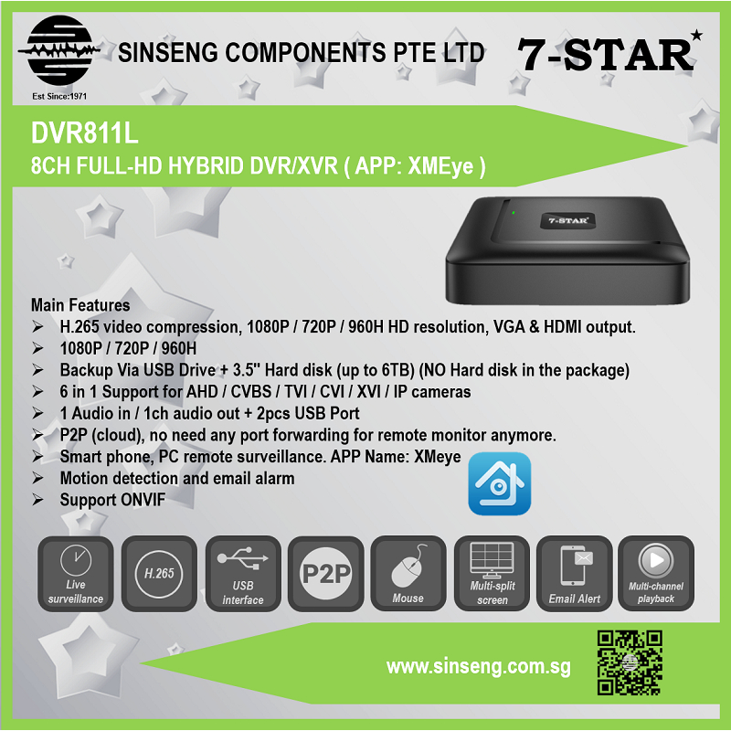 XMEye Full-HD Hybrid 6 in 1 8CH DVR/XVR Support:TVI CVI AHD CVBS ANALOG ...