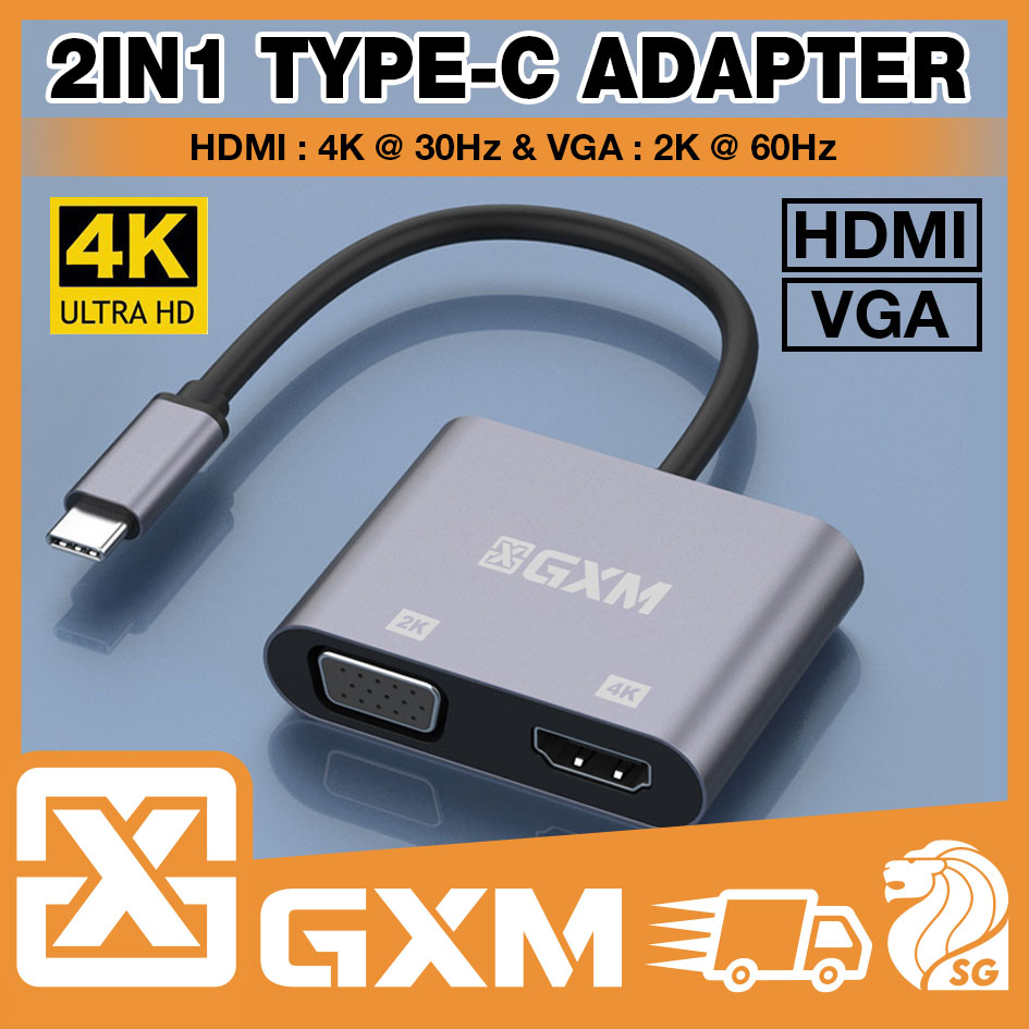 "GXM TypeC to HDMI and VGA Adapter 4K HDMI 30Hz and 2K VGA 60Hz work