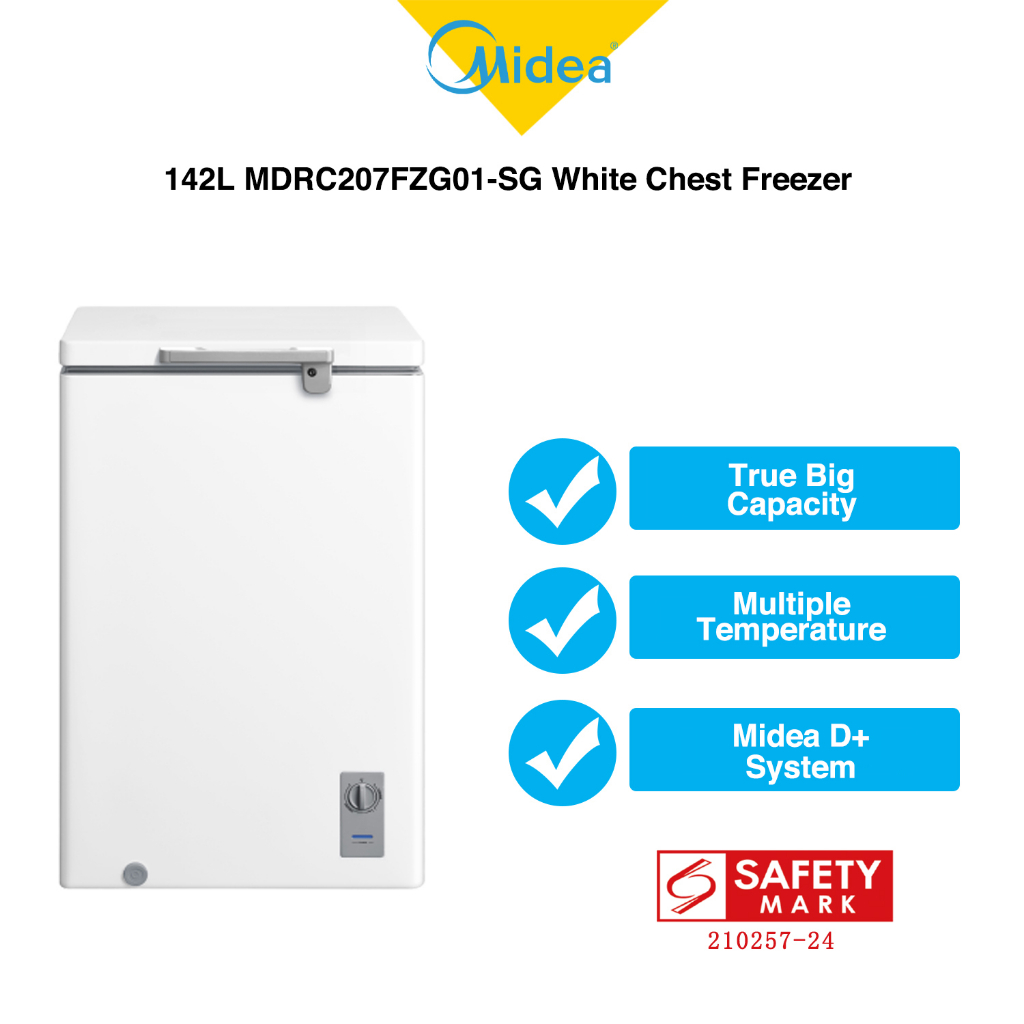 Midea 142L MDRC207FZG01SG White Chest Freezer, Energy Rating A+
