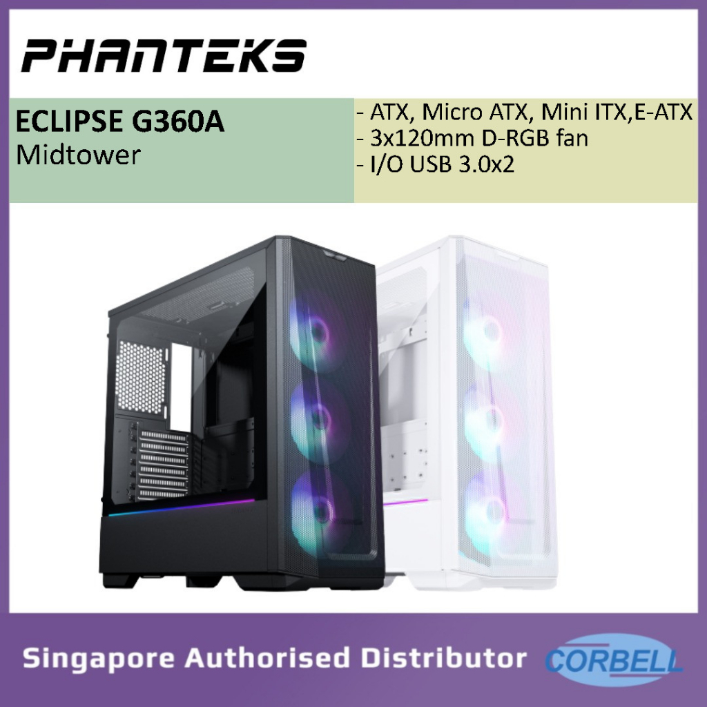 PHANTEKS ECLIPSE G360 AIR MID TOWER DESKTOP CASE, TEMPERED GLASS, DRGB ...
