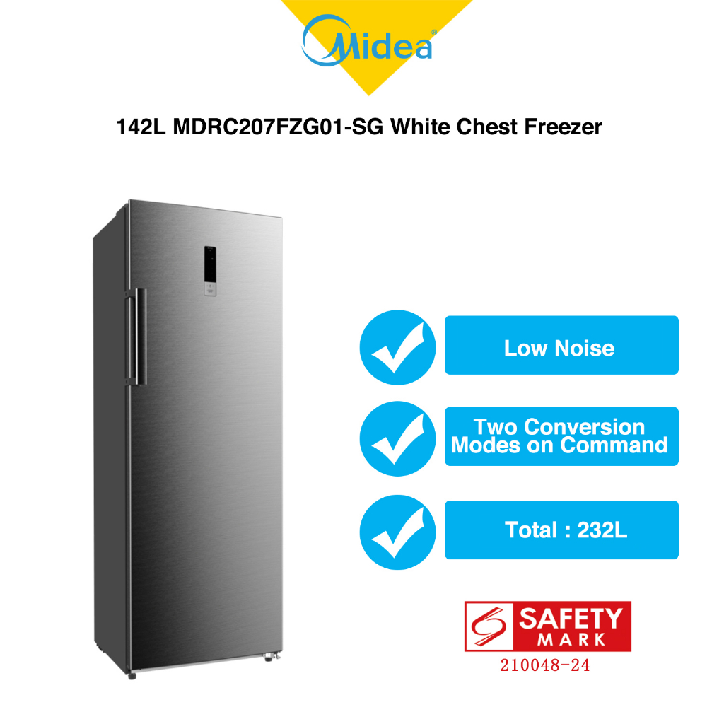Midea 232L MCF232 Upright Freezer, Electronic Control Multiair Flow, Total No Frost Low Noise