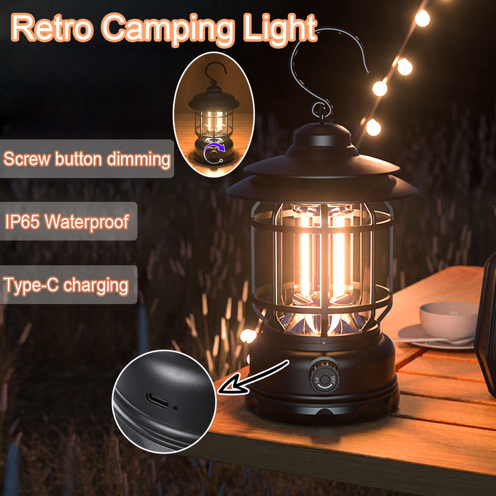 Outdoor Retro Camping Lamp Portable COB Camp Lantern LED Emergency