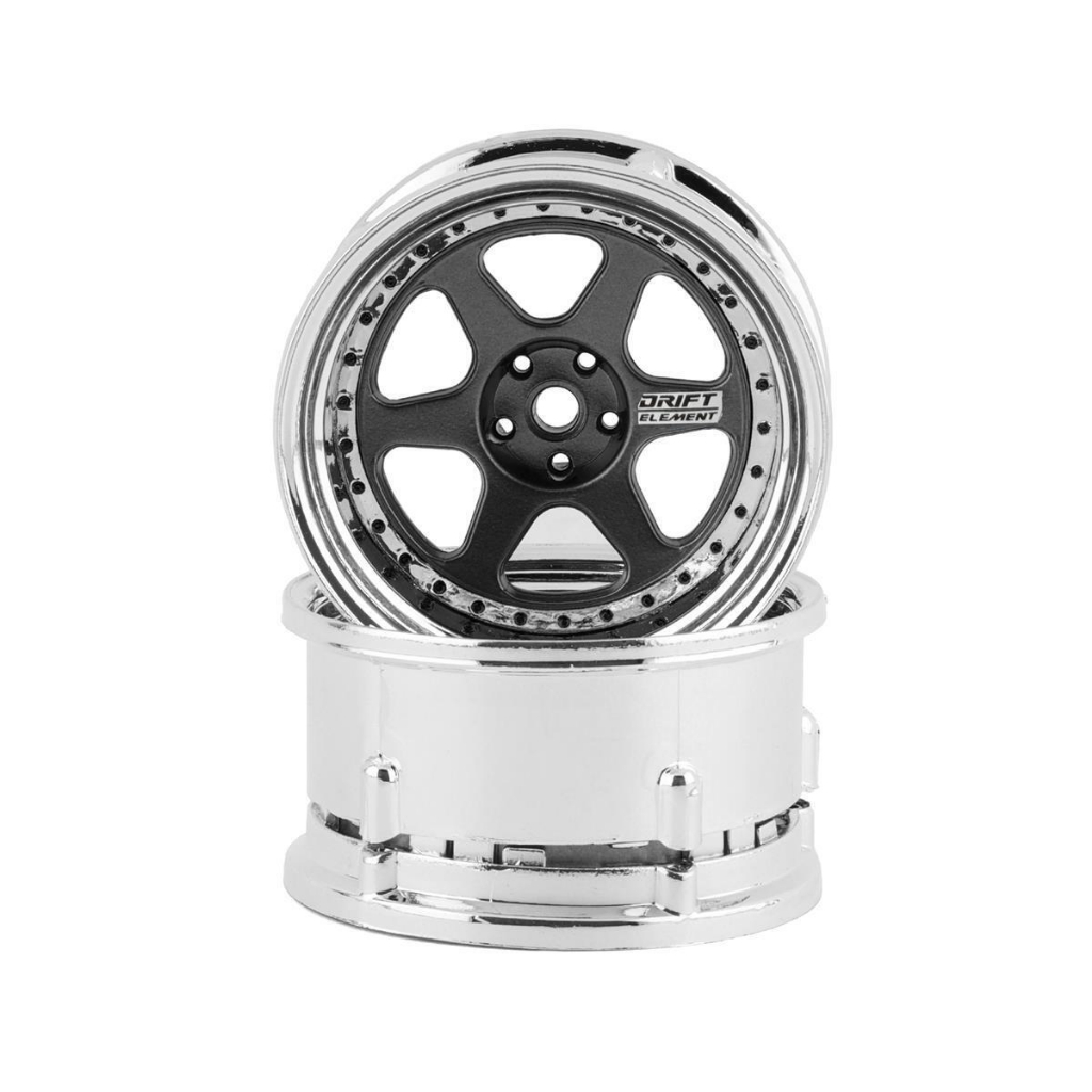 DS RACING 6 Spoke Drift Element Rims (Gun Metal/Chrome with Black ...