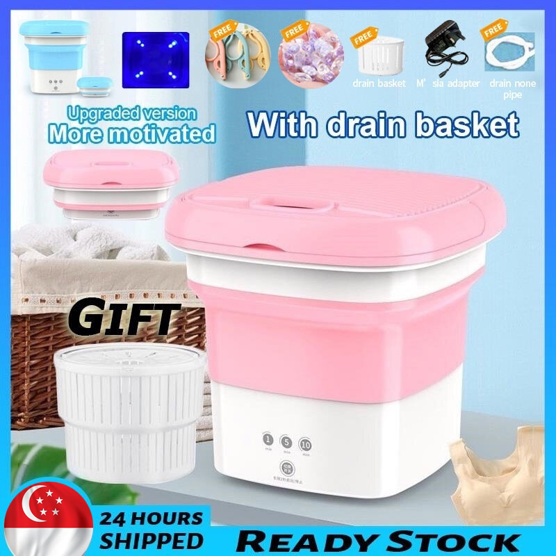 8L Portable Mini Washing Machine with UV Sterilization Foldable Spin Dryer with Drain Basket Drain Hose for Travel Housing, Size: Small, Green