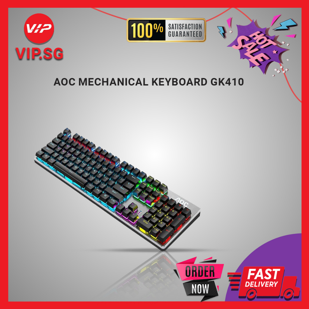 AOC GK410 Metal Panel Mechanical Keyboard 104 Keys RGB Light Blue ...