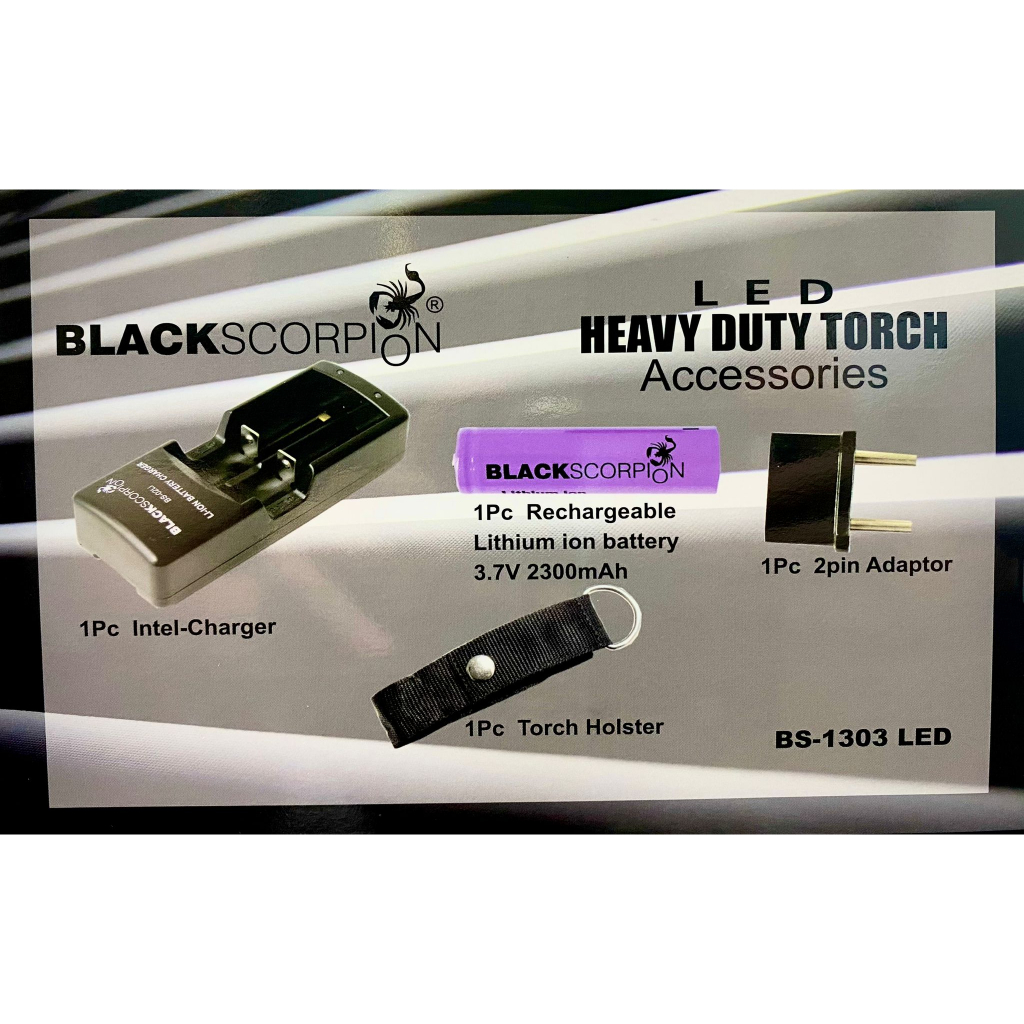 BS1303 HEAVY DUTY LED RECHARGEABLE TORCH LIGHT 3 MODES BLACK SCORPION ...
