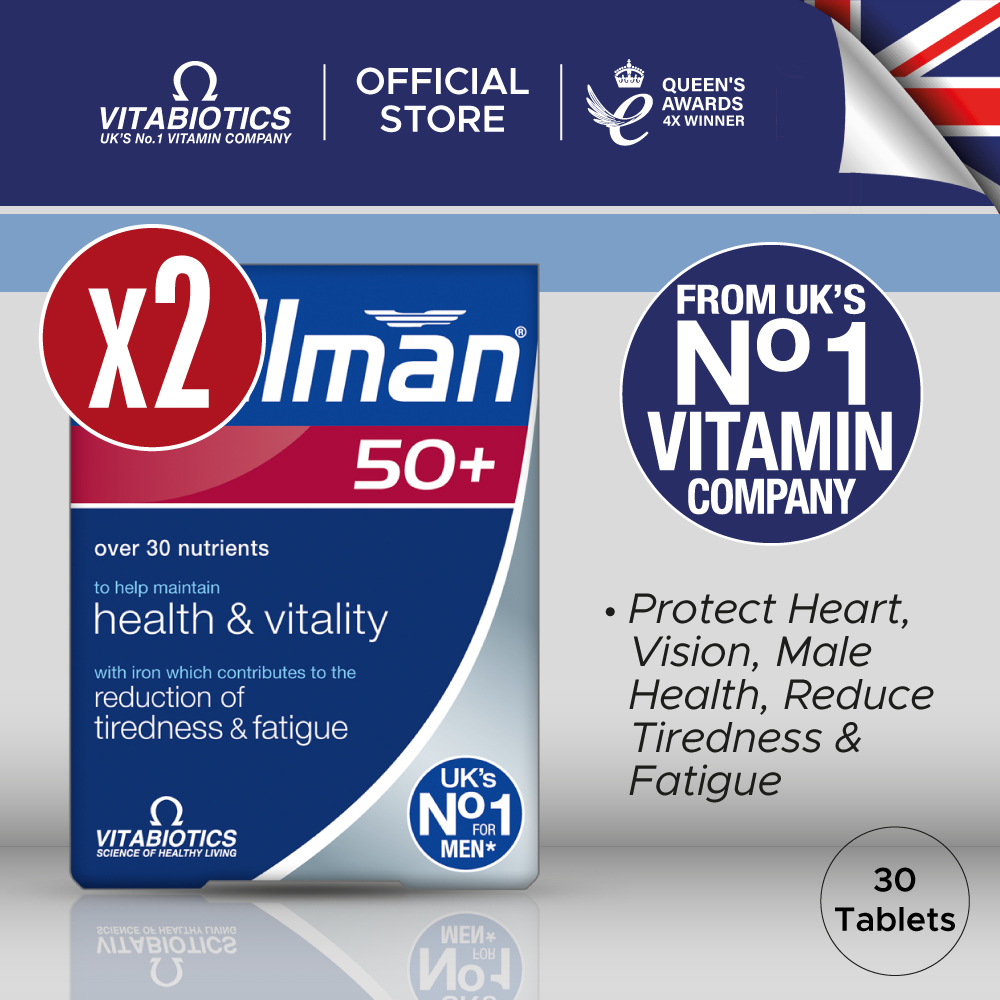 [Bundle of 2] Vitabiotics Wellman 50+ Multivitamin with Vitamin D, Zinc 30 Tablets Protect