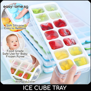 Silicone Ice Cube Tray with Lid and Bin for Freezer,56 Nugget Ice Tray with  Cove