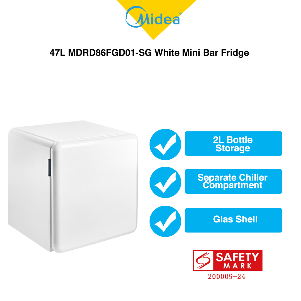 Midea 47L MDRD86FGD01SG White Mini Bar Fridge, Energy Rating 2 Ticks