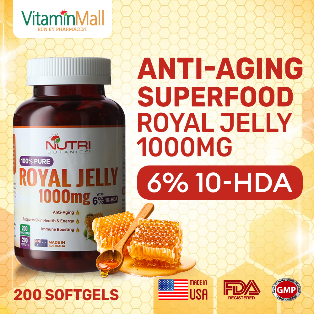 Nutri Botanics Royal Jelly 1000mg – 200 Softgel - Immune Booster, Anti-Aging Royal Jelly Supplement for Women & Men