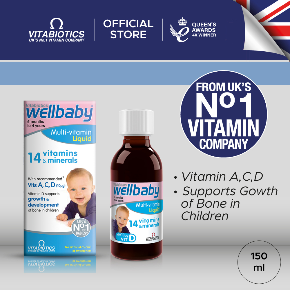 Vitabiotics Wellbaby Multi-Vitamin Liquid 6 months - 4 years 150ml Vitamin A,C,D Supports Gowth of Bone in Children