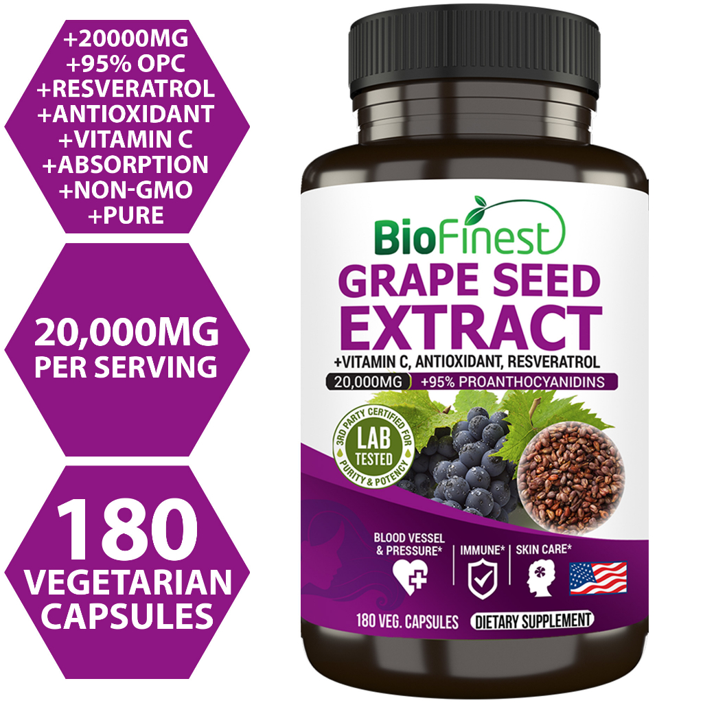 Biofinest Grape Seed 20000mg Extract Supplement Grapeseed Vitamin C Heart Blood Circulation